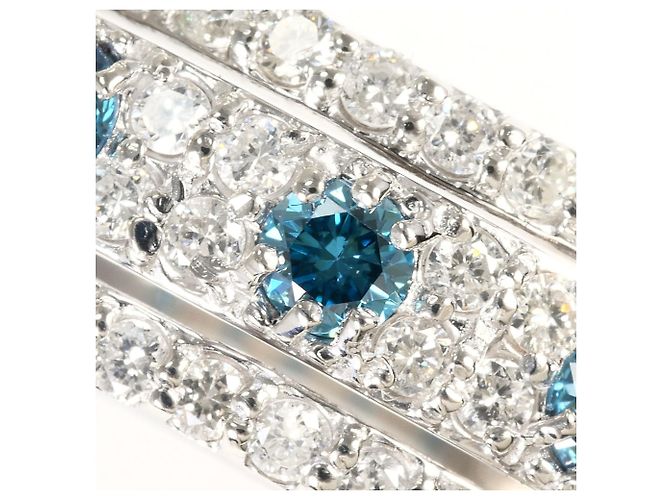 Autre Marque Anello a Fascia in Platino con Diamante Blu - vista 2