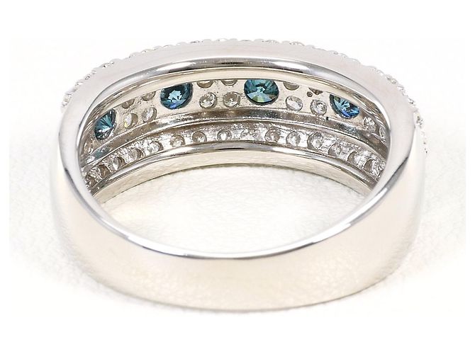 Autre Marque Anello a Fascia in Platino con Diamante Blu - vista 4