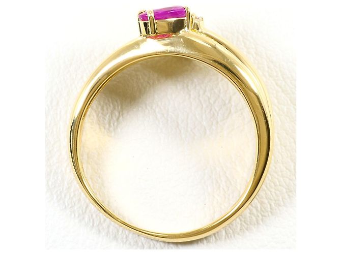 Autre Marque 18K Yellow Gold Band Ring with Ruby and Diamond Golden - view 3