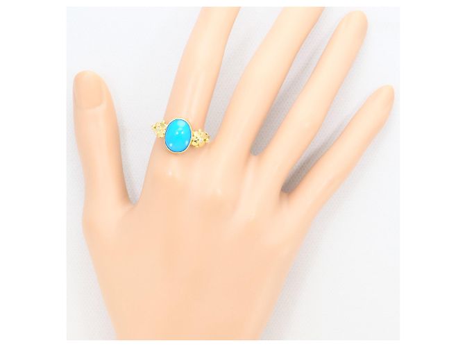 Autre Marque Bandring aus 18K Gelbgold mit Türkis und Diamant Golden - Ansicht 6