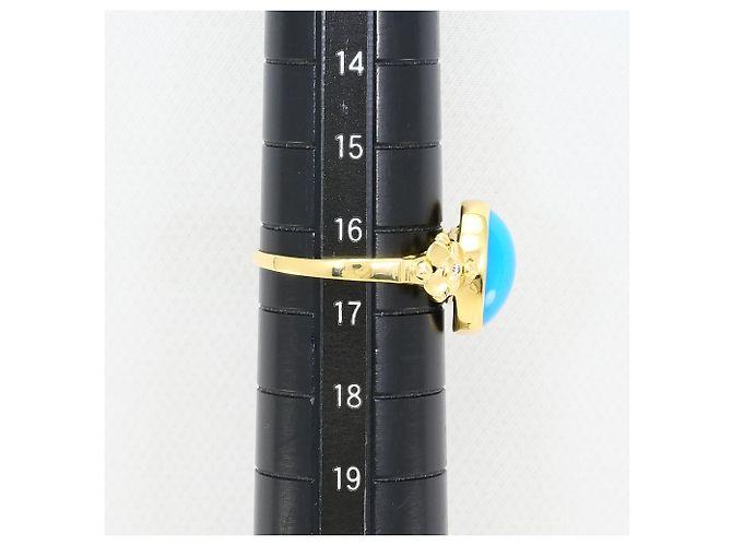 Autre Marque Bandring aus 18K Gelbgold mit Türkis und Diamant Golden - Ansicht 7