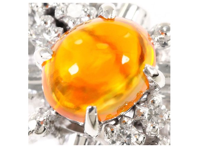 Autre Marque Anello in platino PT900 con opale di fuoco e diamante - vista 2