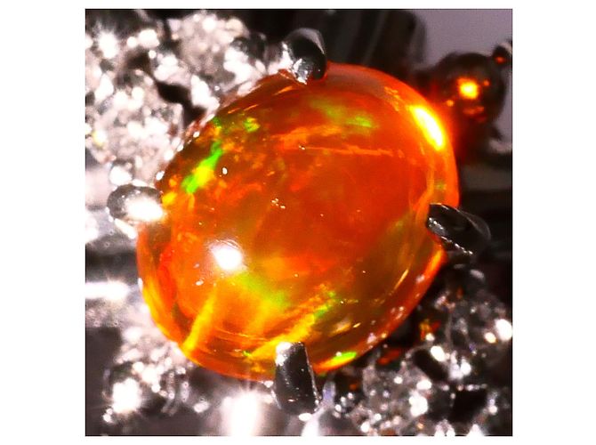 Autre Marque Anello in platino PT900 con opale di fuoco e diamante - vista 3