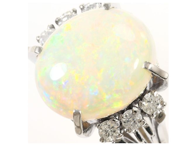 Autre Marque Anello fede in platino PT900 con opale e diamante - vista 2