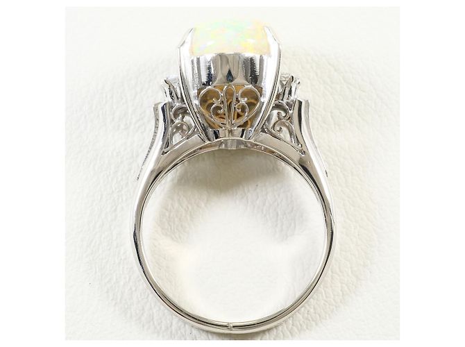 Autre Marque Anello fede in platino PT900 con opale e diamante - vista 4