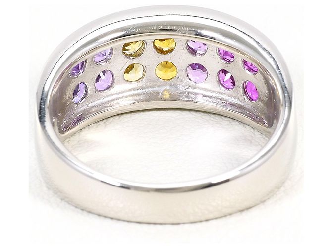 Autre Marque Anel aliança de platina com safiras rosa e amarelas Amarelo - vista 4