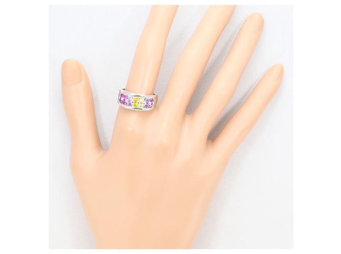 Autre Marque Anel aliança de platina com safiras rosa e amarelas Amarelo - vista 7