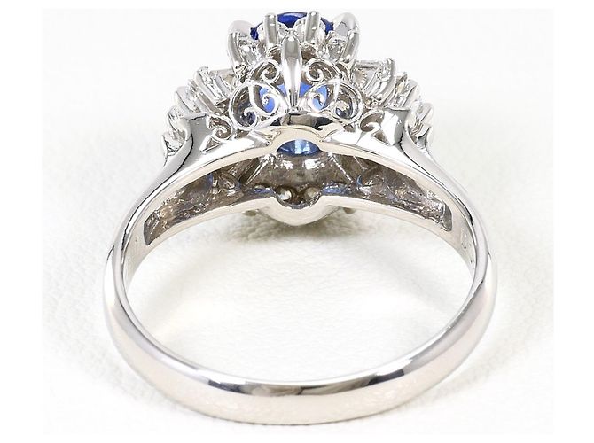 Autre Marque Anello fede in platino con zaffiro e diamante - vista 4