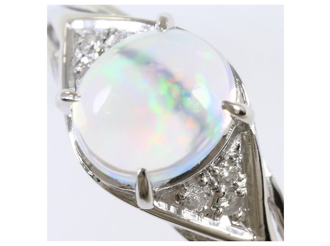 Autre Marque Platin-Bandring mit Diamanten und Opal - Ansicht 2