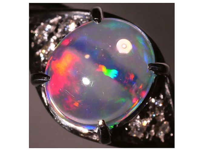 Autre Marque Platin-Bandring mit Diamanten und Opal - Ansicht 3