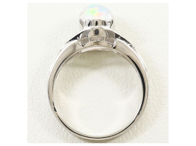 Autre Marque Platin-Bandring mit Diamanten und Opal - Ansicht 4