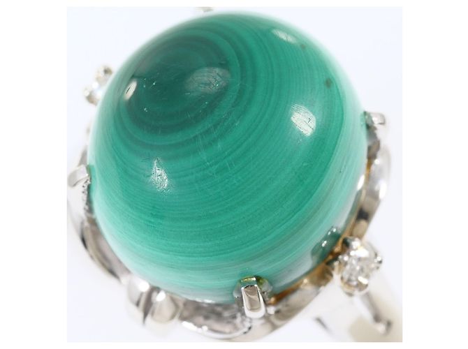 Autre Marque Anello fede in platino con diamante e malachite - vista 2