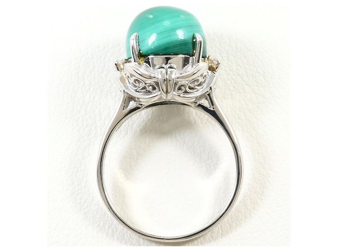 Autre Marque Anello fede in platino con diamante e malachite - vista 3