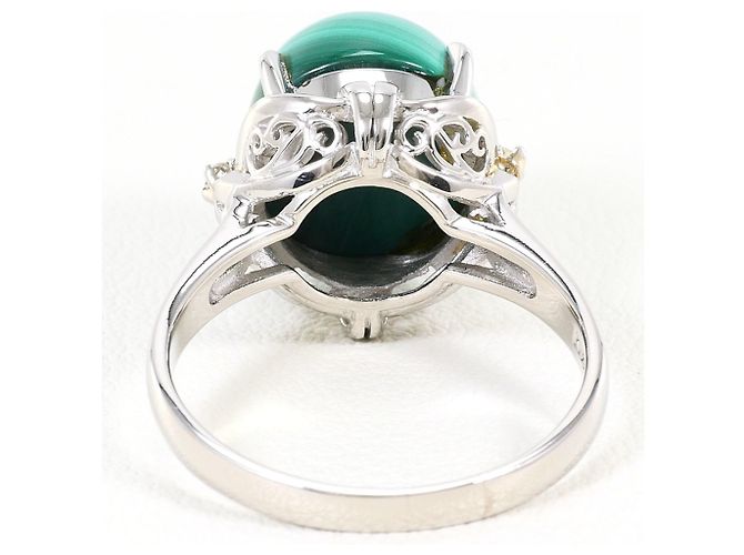 Autre Marque Anello fede in platino con diamante e malachite - vista 4