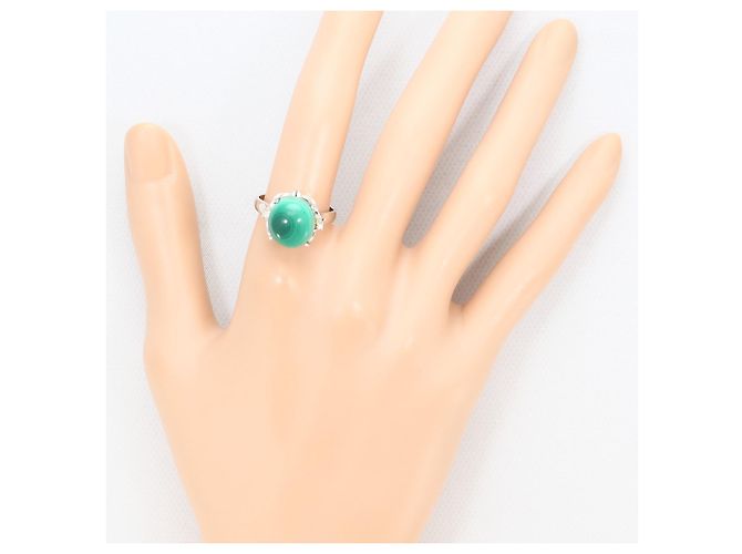 Autre Marque Anello fede in platino con diamante e malachite - vista 6