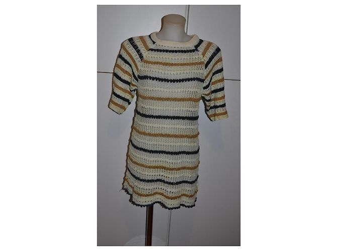 Isabel Marant Vestido Mini de Algodón a Rayas Negro Beige - vista 2