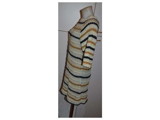 Isabel Marant Vestido Mini de Algodón a Rayas Negro Beige - vista 3
