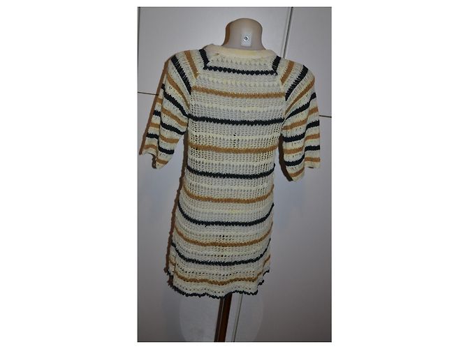 Isabel Marant Vestido Mini de Algodón a Rayas Negro Beige - vista 4