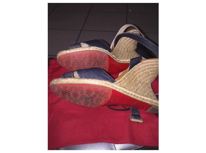 Sandali con zeppa Christian Louboutin in denim Marrone Blu - vista 3