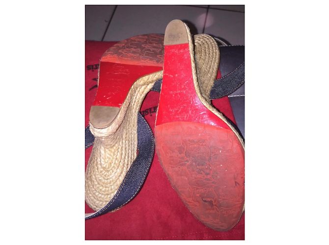 Sandali con zeppa Christian Louboutin in denim Marrone Blu - vista 4