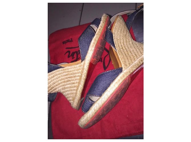 Sandali con zeppa Christian Louboutin in denim Marrone Blu - vista 5