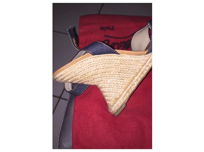 Sandali con zeppa Christian Louboutin in denim Marrone Blu - vista 7