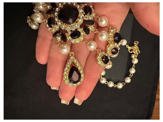 Colar Dolce & Gabbana com pérolas e cristais Preto Branco Gold hardware - vista 5