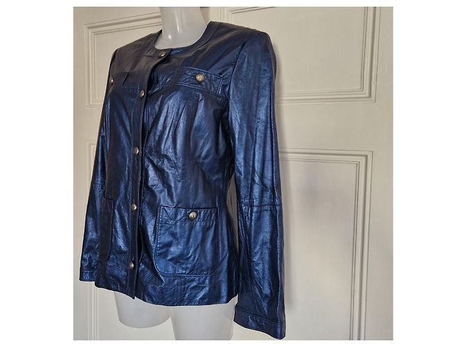 Autre Marque St. John Giacca in pelle di agnello metallizzata blu navy Blu scuro - vista 2
