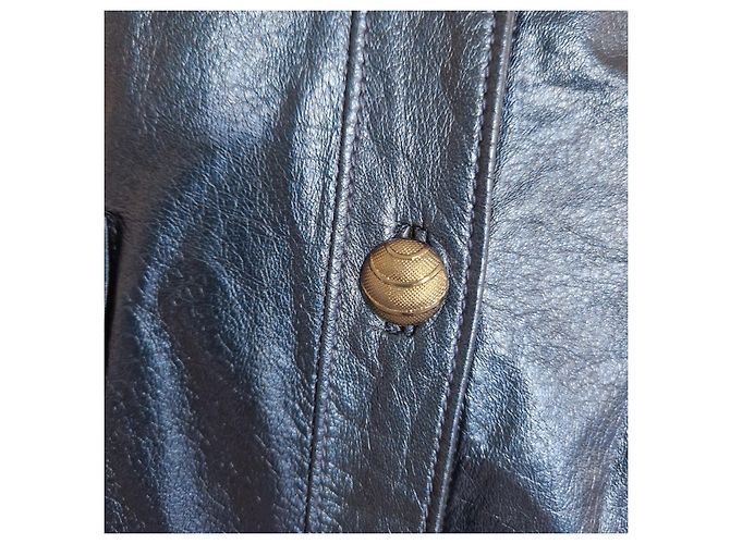 Autre Marque St. John Giacca in pelle di agnello metallizzata blu navy Blu scuro - vista 4
