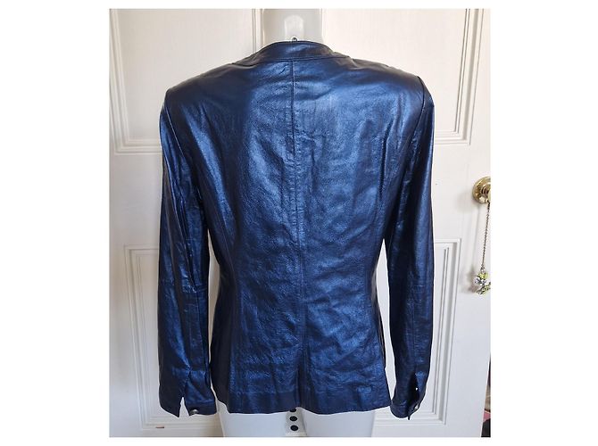 Autre Marque St. John Giacca in pelle di agnello metallizzata blu navy Blu scuro - vista 5