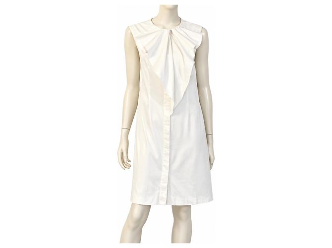Vestido blanco sin mangas Carolina Herrera con volantes - vista 9