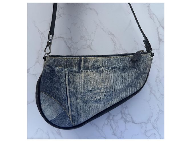 Christian Dior Saddle Bag Denim Patchwork Blau - Ansicht 15