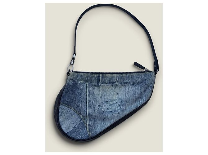 Christian Dior Saddle Bag Denim Patchwork Blau - Ansicht 2