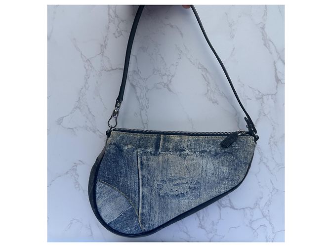 Christian Dior Saddle Bag Denim Patchwork Blau - Ansicht 3