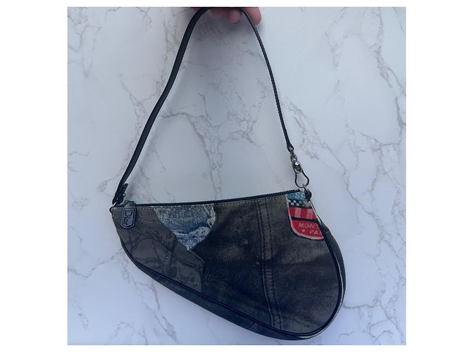 Christian Dior Saddle Bag Denim Patchwork Blau - Ansicht 4