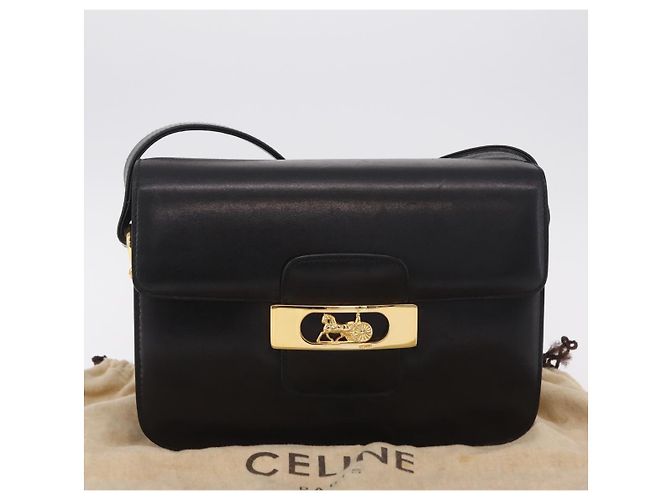 16 Céline CELINE Borsa a tracolla Horse Carriage Horsebit Pelle Nero Oro Auth 206758V D'oro - vista 12