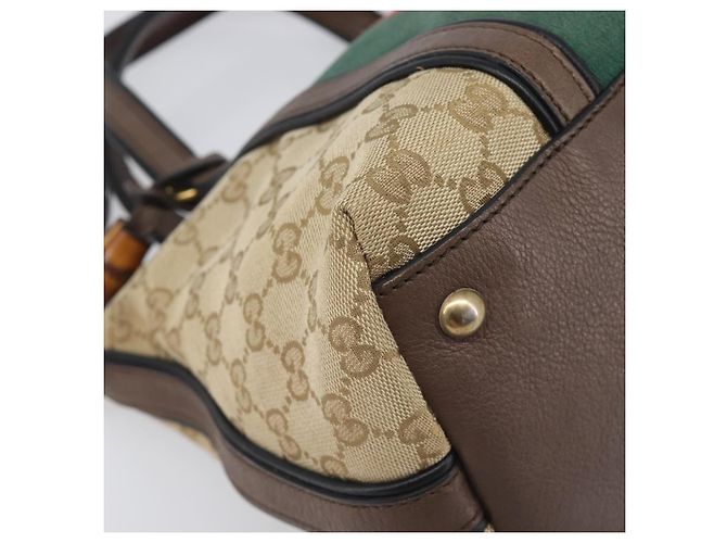 Borsa a mano GUCCI GG Canvas Bamboo Beige Gold Tone 353114 Auth LN077A - vista 15