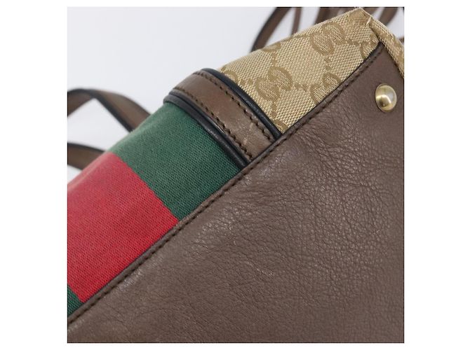 Borsa a mano GUCCI GG Canvas Bamboo Beige Gold Tone 353114 Auth LN077A - vista 18