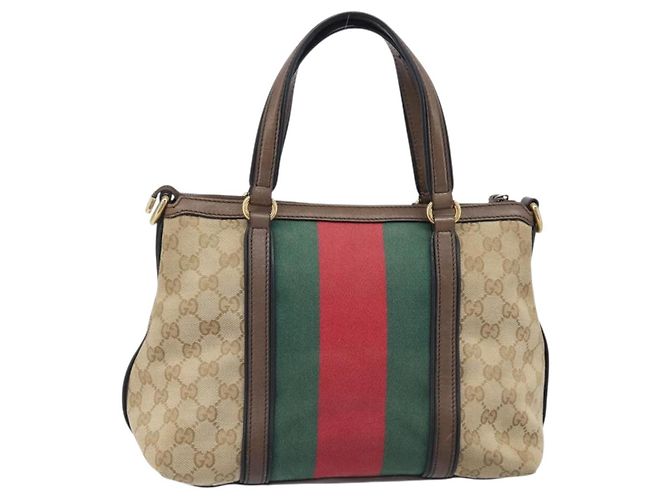 Borsa a mano GUCCI GG Canvas Bamboo Beige Gold Tone 353114 Auth LN077A - vista 2