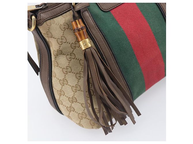 Borsa a mano GUCCI GG Canvas Bamboo Beige Gold Tone 353114 Auth LN077A - vista 21