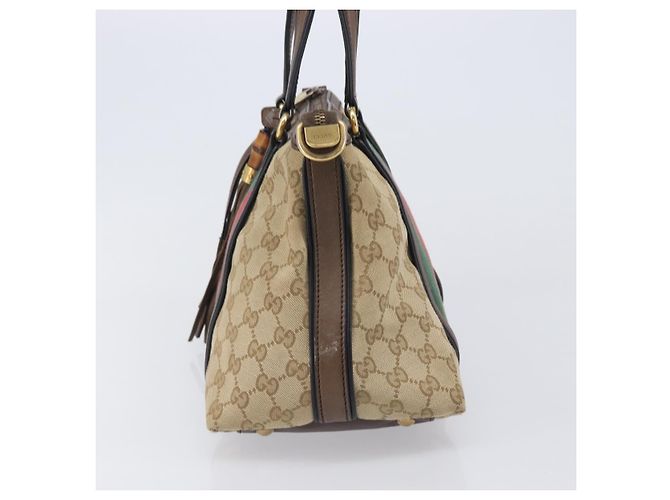 Borsa a mano GUCCI GG Canvas Bamboo Beige Gold Tone 353114 Auth LN077A - vista 3