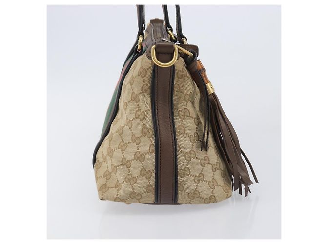Borsa a mano GUCCI GG Canvas Bamboo Beige Gold Tone 353114 Auth LN077A - vista 5