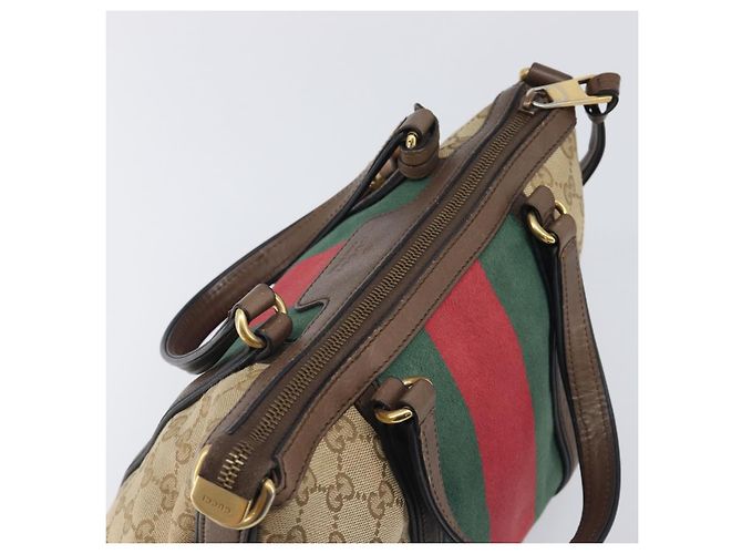 Borsa a mano GUCCI GG Canvas Bamboo Beige Gold Tone 353114 Auth LN077A - vista 7