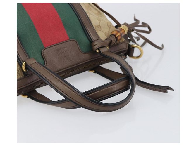 Borsa a mano GUCCI GG Canvas Bamboo Beige Gold Tone 353114 Auth LN077A - vista 8