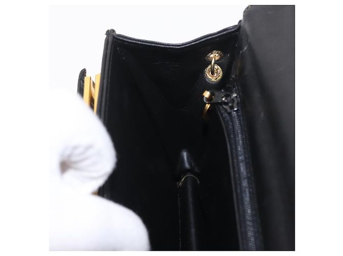 Borsa a Tracolla con Catena Christian Dior Pelle Nero Oro Auth bs37500 D'oro - vista 23