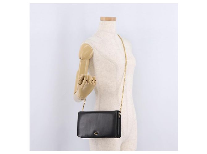 Borsa a Tracolla con Catena Christian Dior Pelle Nero Oro Auth bs37500 D'oro - vista 27