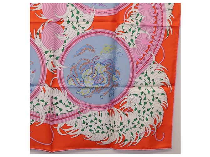 Hermès HERMES Carre 90 Seidentuch Orange Hellblau "Le Gui du Chene" Auth ki6875M - Ansicht 10