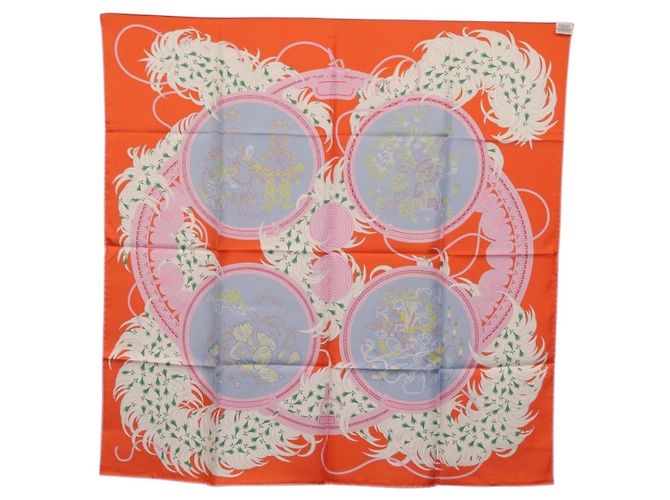 Hermès HERMES Carre 90 Seidentuch Orange Hellblau "Le Gui du Chene" Auth ki6875M - Ansicht 13