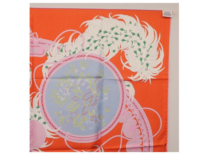 Hermès HERMES Carre 90 Seidentuch Orange Hellblau "Le Gui du Chene" Auth ki6875M - Ansicht 16