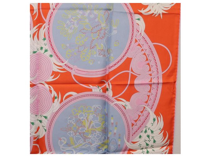 Hermès HERMES Carre 90 Seidentuch Orange Hellblau "Le Gui du Chene" Auth ki6875M - Ansicht 19